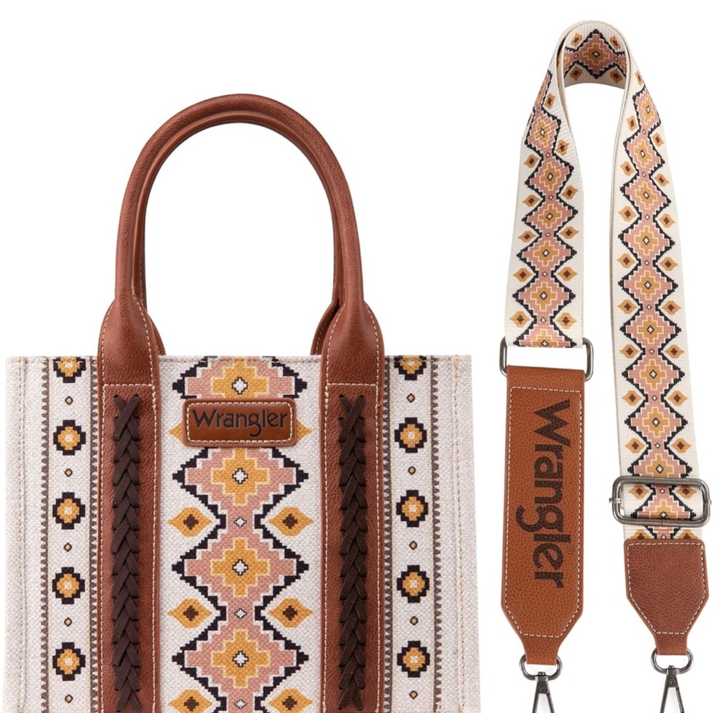 Wrangler Tan and Cream Geometric Tote Bag